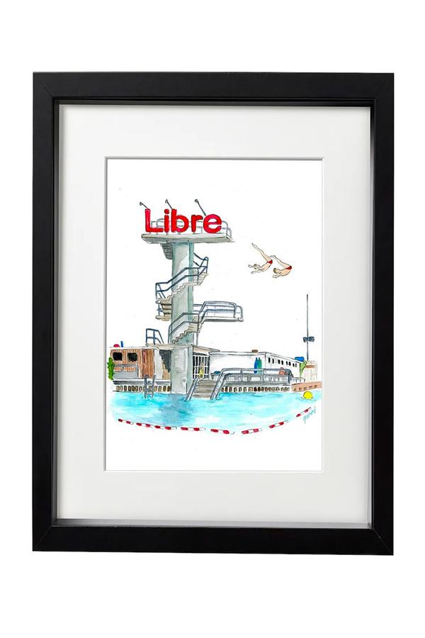 Framed Printed Illustration `Pâquis Libre` Black Box Frame - Anne-Sophie Villard