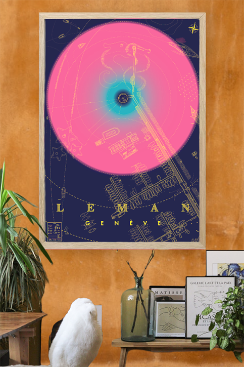 Framed poster `Geneve de l`espace` Pink + Purple 100x70 - RafRaf