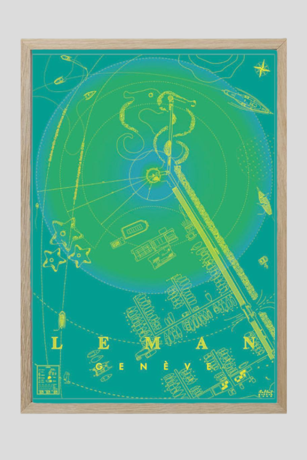 Framed poster `Geneve de l`espace` Green + Blue 100x70 - RafRaf
