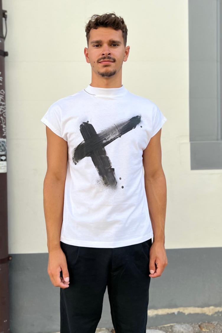 Black Brush White T-Shirt Handmade - U/C by Eliran Ashraf
