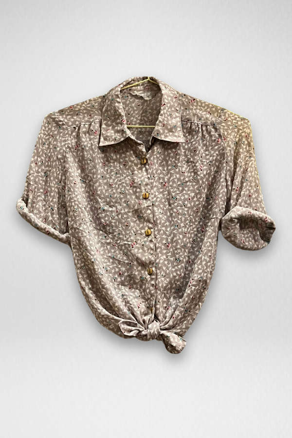 Vintage Buttoned Shirt `Leaf` Light Purple - Miss Mitzuko