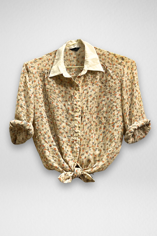 Vintage Buttoned Shirt `Lines` Ocre - Miss Mitzuko