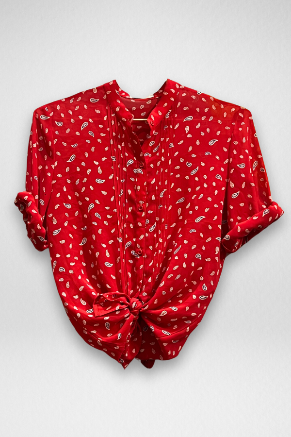 Vintage Buttoned Shirt `Paisley ` Red - Miss Mitzuko