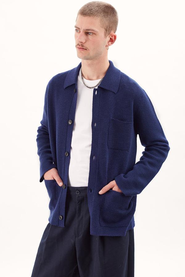 Douceur d`ailleurs · Worker Jacket Laine Organique Bleu - Tricot