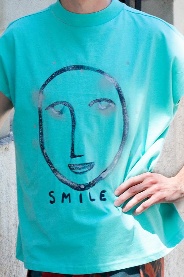T-shirt Handmade 'Smile' Bleu - U/C by Eliran Ashraf - Handmade