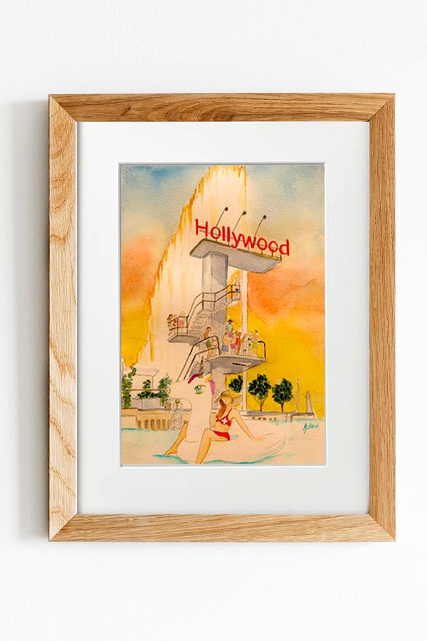 Framed Printed Illustration `Pâquis Hollywood` Wood Frame - Anne-Sophie Villard