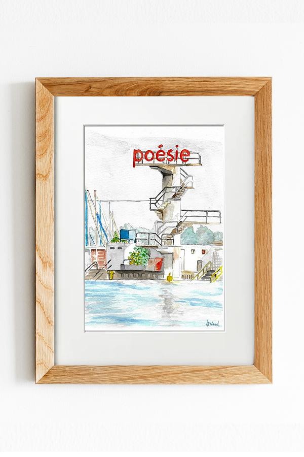 Framed Printed Illustration `Pâquis Poésie` Wood Frame - Anne-Sophie Villard