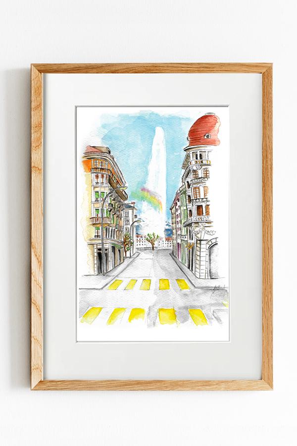 Illustration imprimée encadrée `Rue 31 Décembre - Arc-en-ciel` Cadre Bois 40x50cm - Anne-Sophie Villard