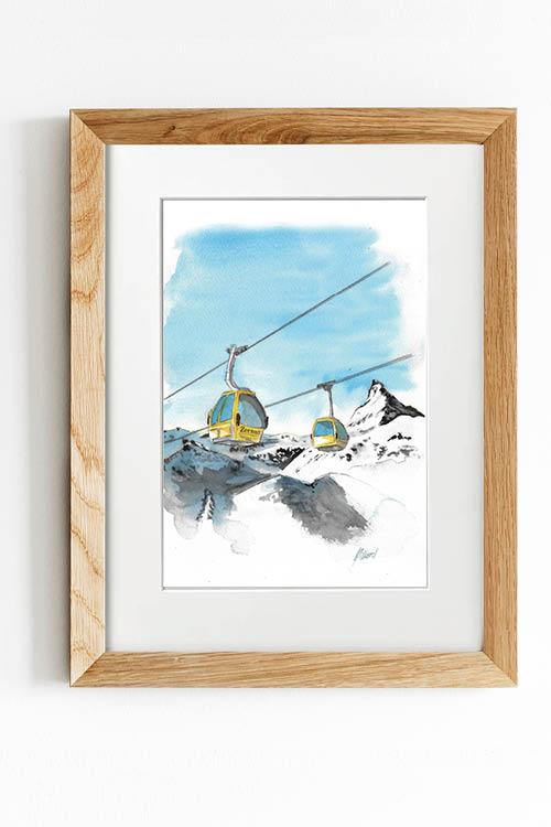 Framed Printed illustration `Zermatt ` Wood Frame - Anne-Sophie Villard