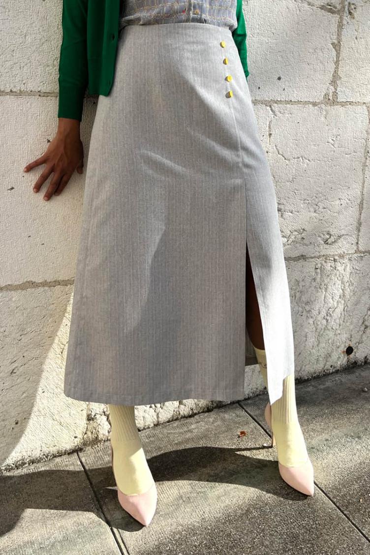 Long skirt `Sarah` Stripes, Grey & White - Uc by Eliran Ashraf