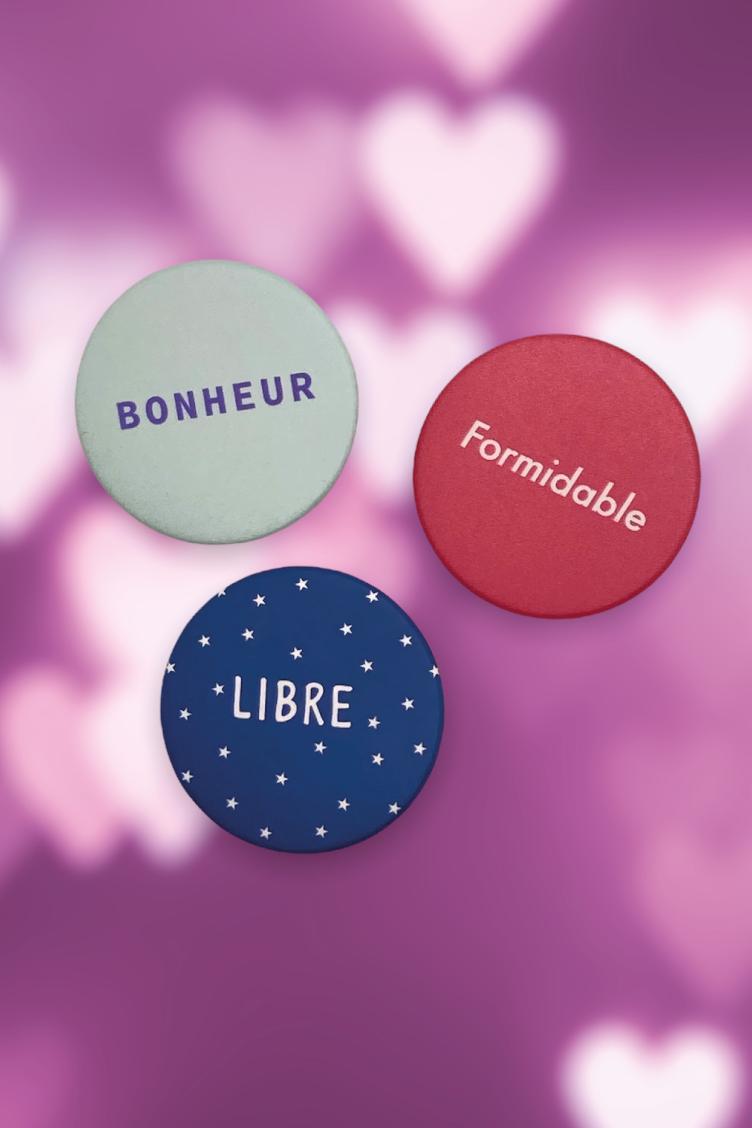 Pack de badges `Formidable, Libre, Bonheur`- Groseille