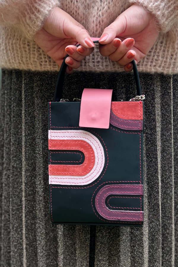 Handle Bag `Appliqué` Black/Pink/Purple - Léger
