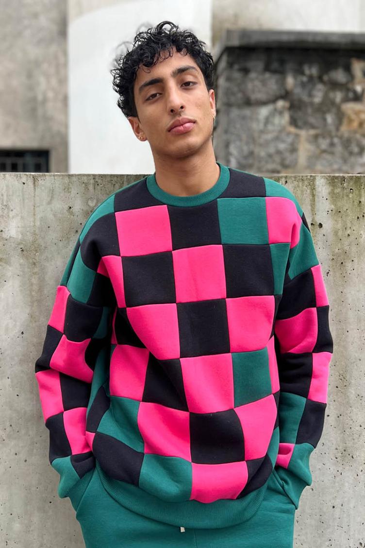 Sweatshirt `Patchwork`, Rose/Noir/Vert - Léger