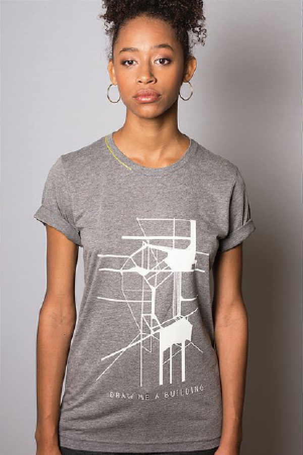 T-Shirt `Draw me a building` Grey melange - U/C by Eliran Ashraf