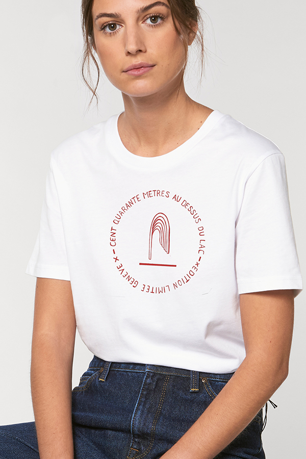 T-Shirt Unisexe `140m Jet D`eau Genève` Blanc | Rouge - Atelier Siblings