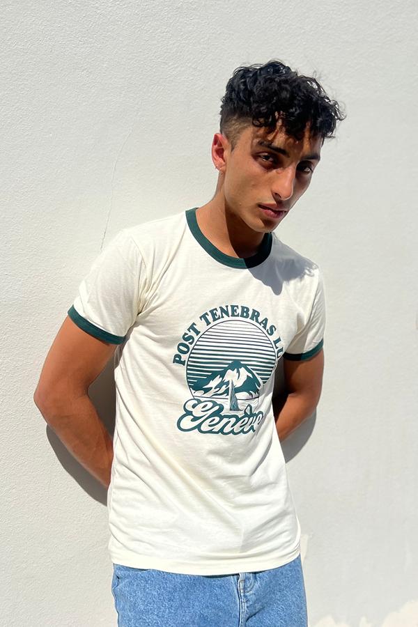 T-Shirt Vintage Style `Post Tenebras Lux` Cream | Forest Green - U/C by Eliran Ashraf - 4