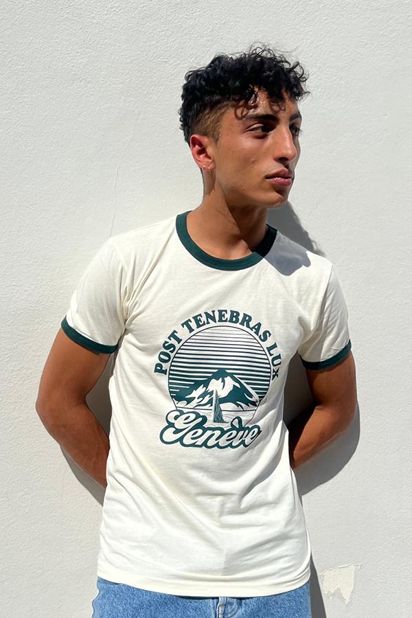 T-Shirt Vintage Style `Post Tenebras Lux` Crème | Vert forêt - U/C by Eliran Ashraf - 6