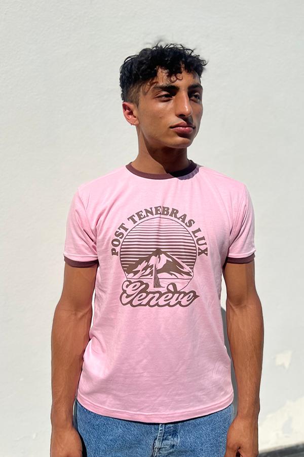 T-Shirt Vintage Style `Post Tenebras Lux` Pink | Brown - U/C by Eliran Ashraf