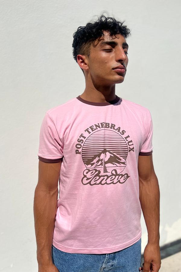 T-Shirt Vintage Style `Post Tenebras Lux` Rose | Brun - U/C by Eliran Ashraf - 4