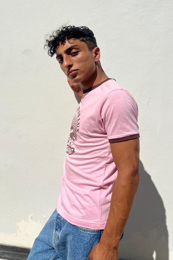 T-Shirt Vintage Style `Post Tenebras Lux` Rose | Brun - U/C by Eliran Ashraf - 7